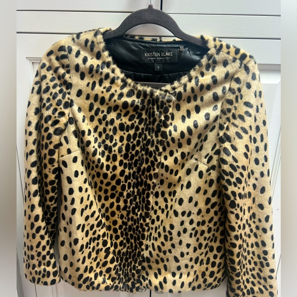 Kristen Blake Leopard fur jacket